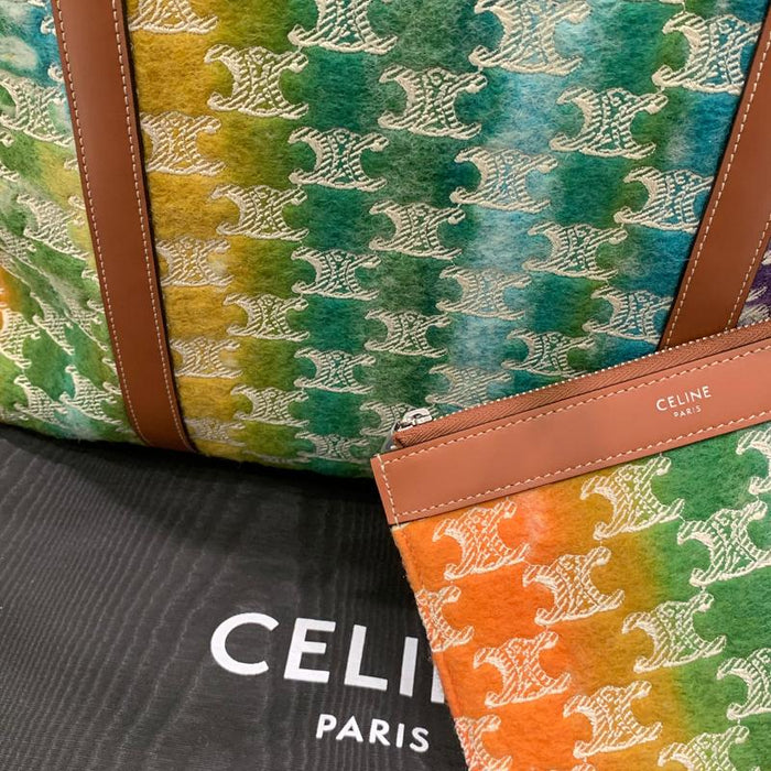 CELINE Calfskin Horizontal Museum Tote Bag with Triomphe Embroidery