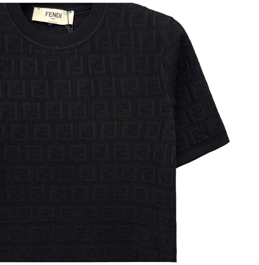 FENDI FF Logo Cotton Short-Sleeve Knit Sweater for Women