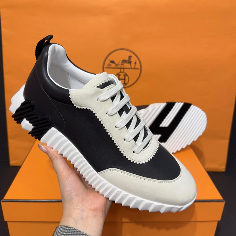 HERMES Men’s Bouncing Goat Leather Black H Logo Low-Top Sneakers