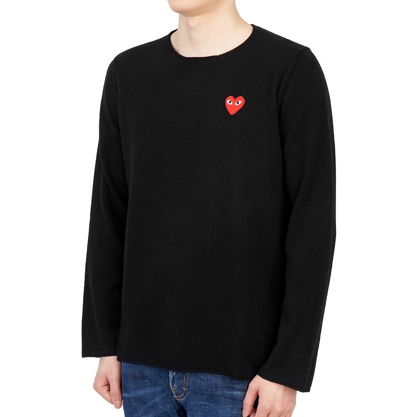 Comme des Garcons Men's Crewneck Knit Sweater Red Logo Patch AZ N068 051 1