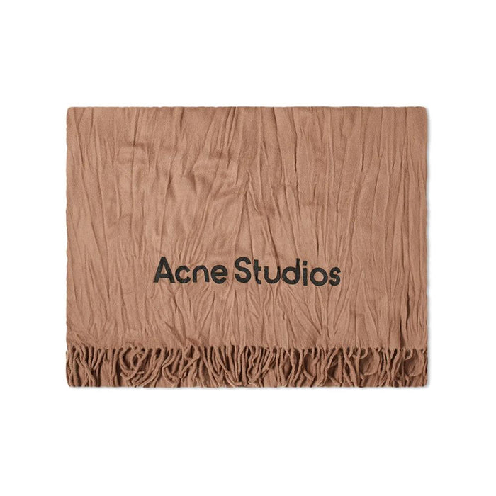 Acne Studios 15th Anniversary Logo Crinkled Wool Scarf Caramel Brown