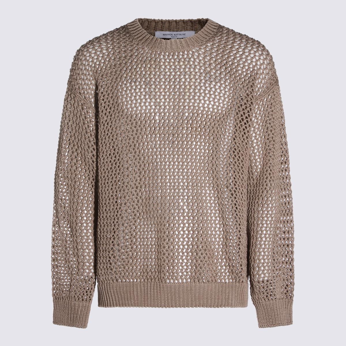 Maison Kitsune Cotton Blend Crewneck Knit Sweater for Men Navy