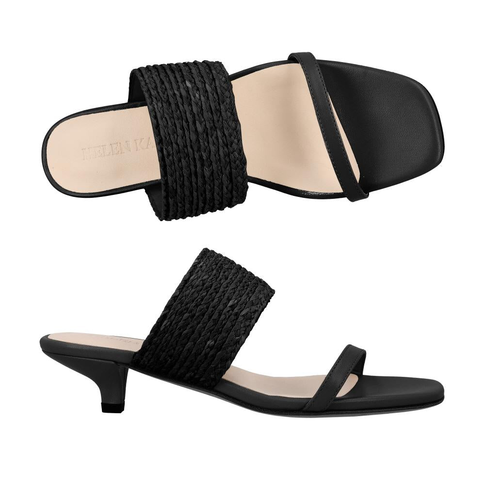 HELEN KAMINSKI Serene Black Charcoal Kitten Heel Women’s Sandals FTW52327 CABK