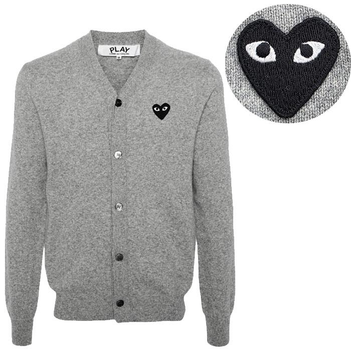 Comme des Garcons Light Grey V-Neck Cardigan Black Patch Knit