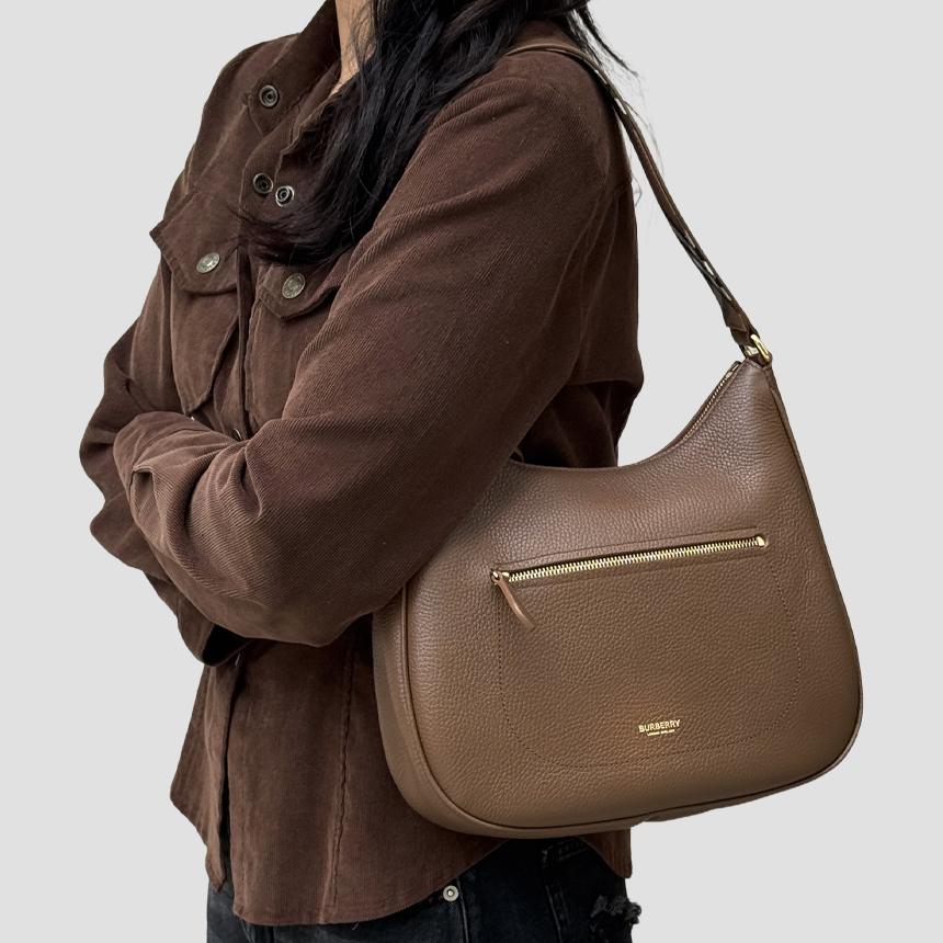 BURBERRY Grain Leather Brown Hobo Shoulder Bag 81046811