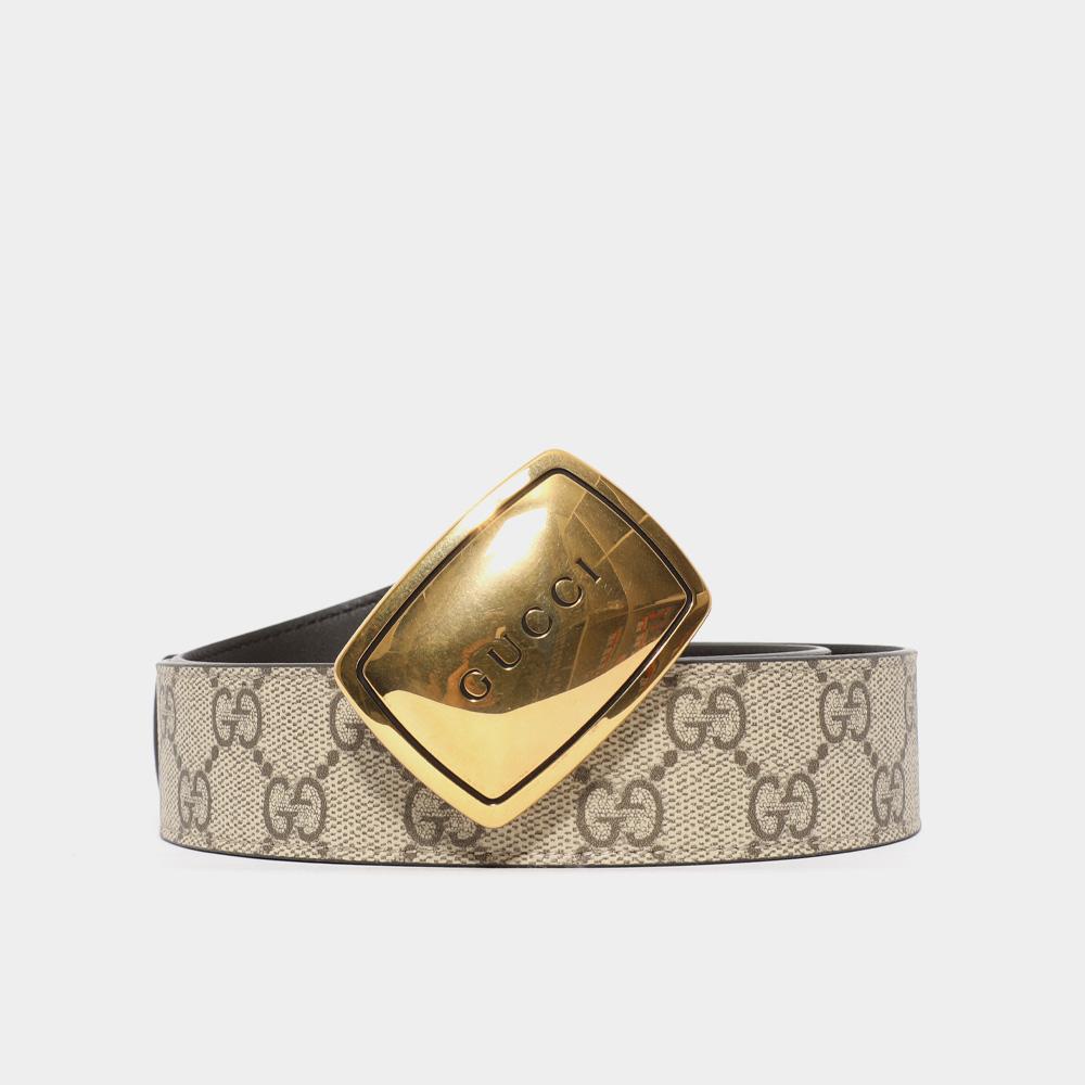 GUCCI Square Logo Buckle GG Logo Men’s Leather Belt