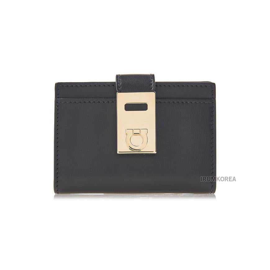Ferragamo Women’s Hug Card Holder Wallet Black Leather 0770880