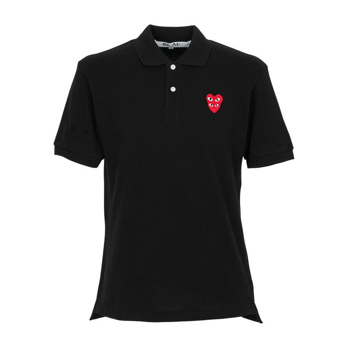 Comme des Garcons Double Heart Patch Polo Shirt Men Short Sleeve