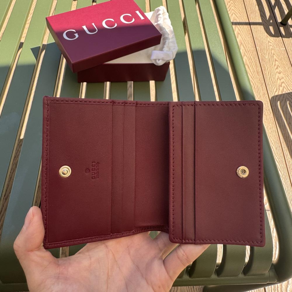 GUCCI Horsebit 1955 Beige Ancora Red Leather Card Case Wallet 621887