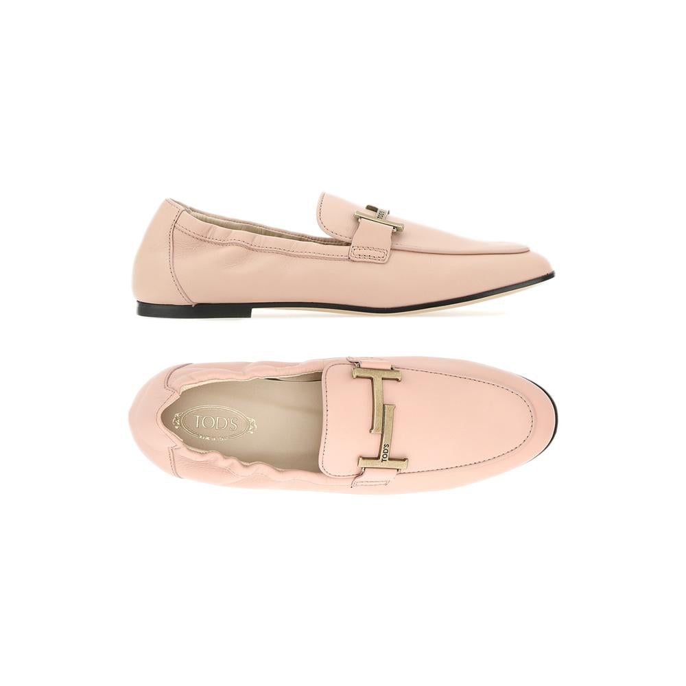 Tods Women’s Pink Leather Double T Loafers