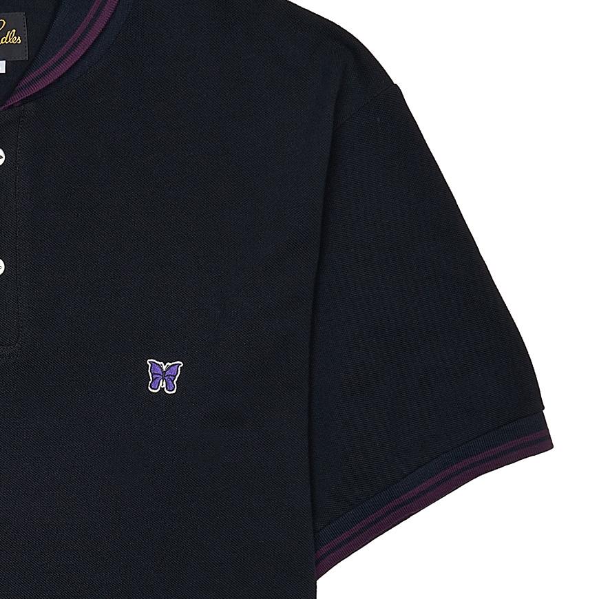 NEEDLES Men’s Shawl Collar Polo T-Shirt QV354C BLACK