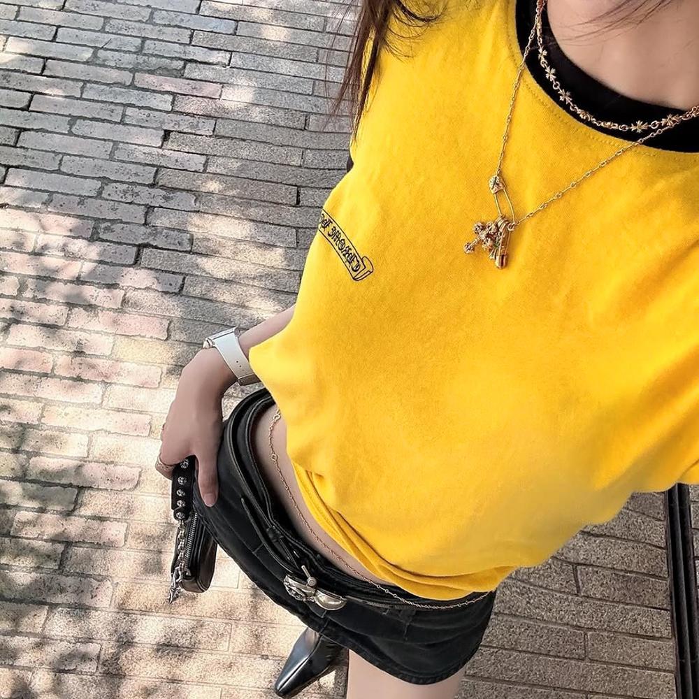 Chrome Hearts Horseshoe Roller Skate Ringer Short Sleeve T-Shirt Yellow Black