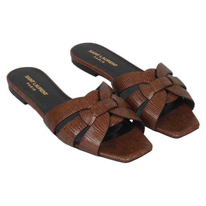 Saint Laurent Lizard Embossed Flat Mule Sandals