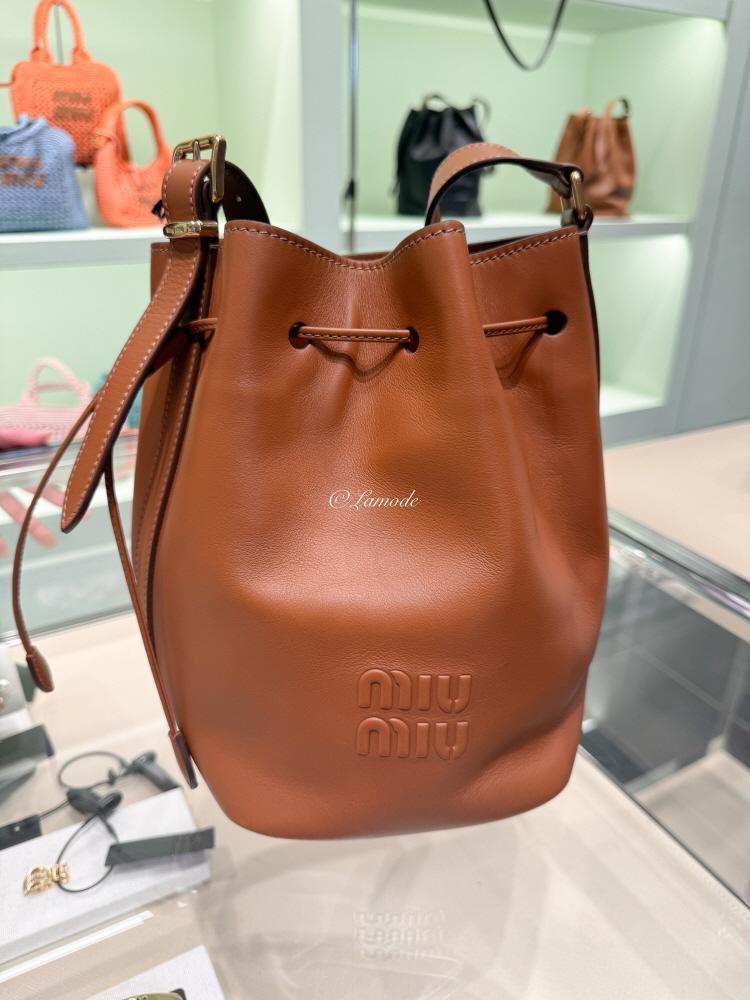 Miu Miu Cognac Leather Bucket Shoulder Bag