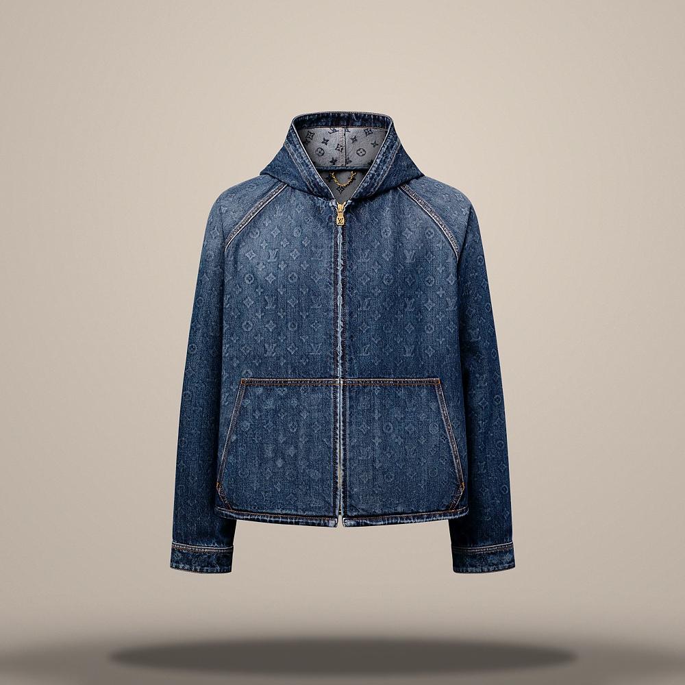 Louis Vuitton Women's Monogram Washed Denim Hooded Jacket Regular Fit