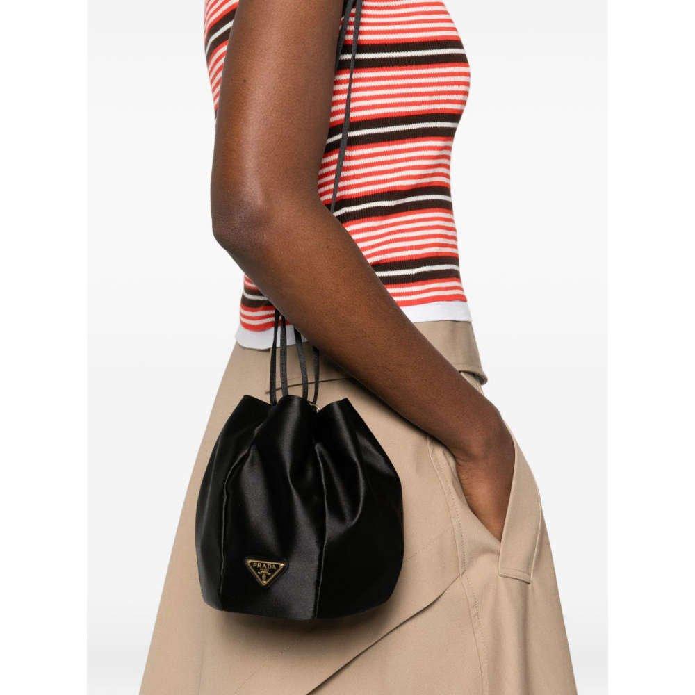 PRADA Satin Mini Black Women’s Bucket Shoulder Bag