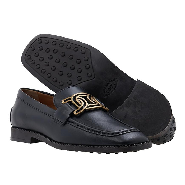 Tods Chain Detail Slip-On Loafers Black Leather
