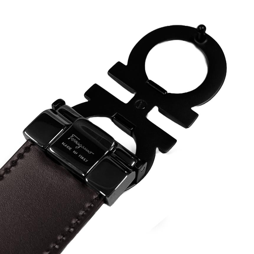 Ferragamo Gancini Men’s Reversible Leather Belt Black 675542 742667