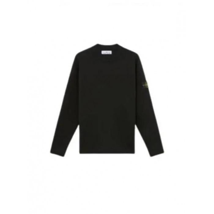 STONE ISLAND Double Weave Irregular Rib Effect Crewneck Knit Sweater Black