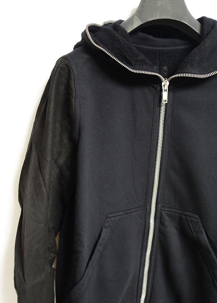 Rick Owens Darkshadow Leather-Sleeve Full-Zip Hooded Jacket DU15F5280