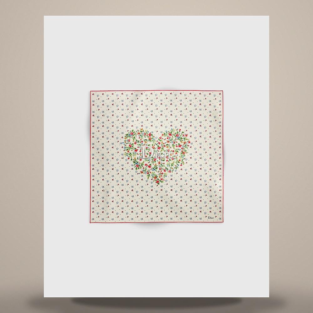 DIOR Amour Dove Rose 70 Square Scarf Multi-Color Silk Twill