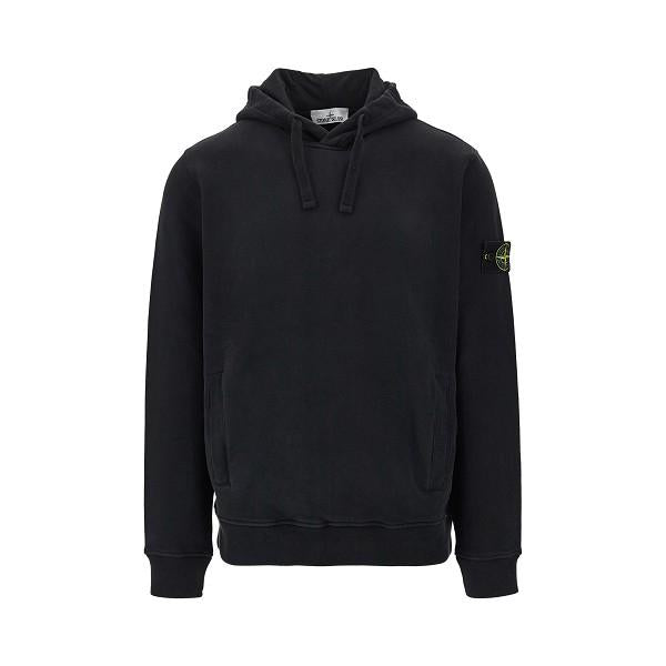 STONE ISLAND Black Cotton Logo Hoodie