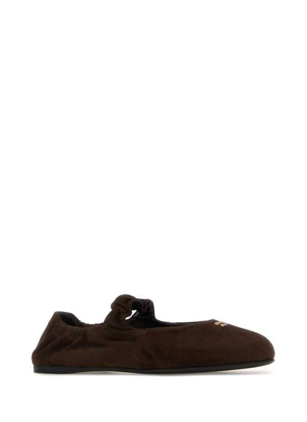 Miu Miu Rouches Suede Ballerina Flats Black