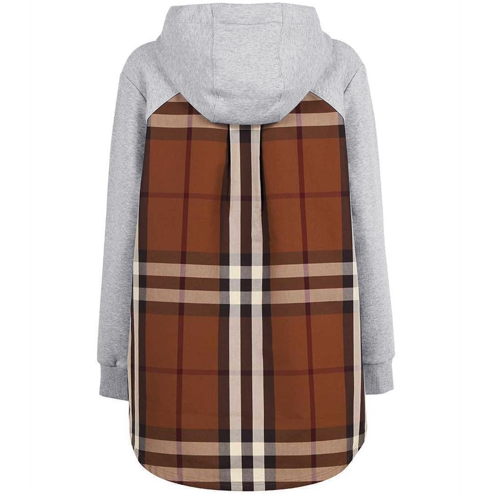 BURBERRY Women’s Asymmetric Check Hoodie Melange Gray 8048924