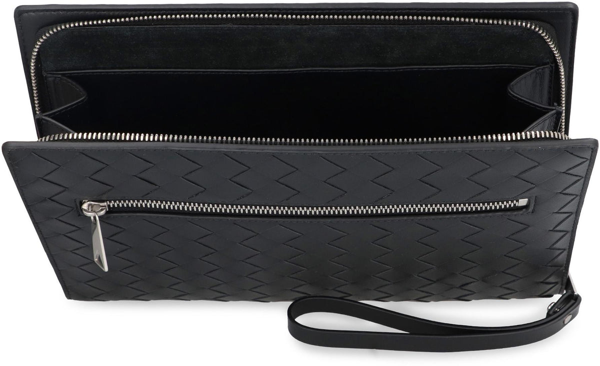 Bottega Veneta Black Leather Woven Clutch Bag