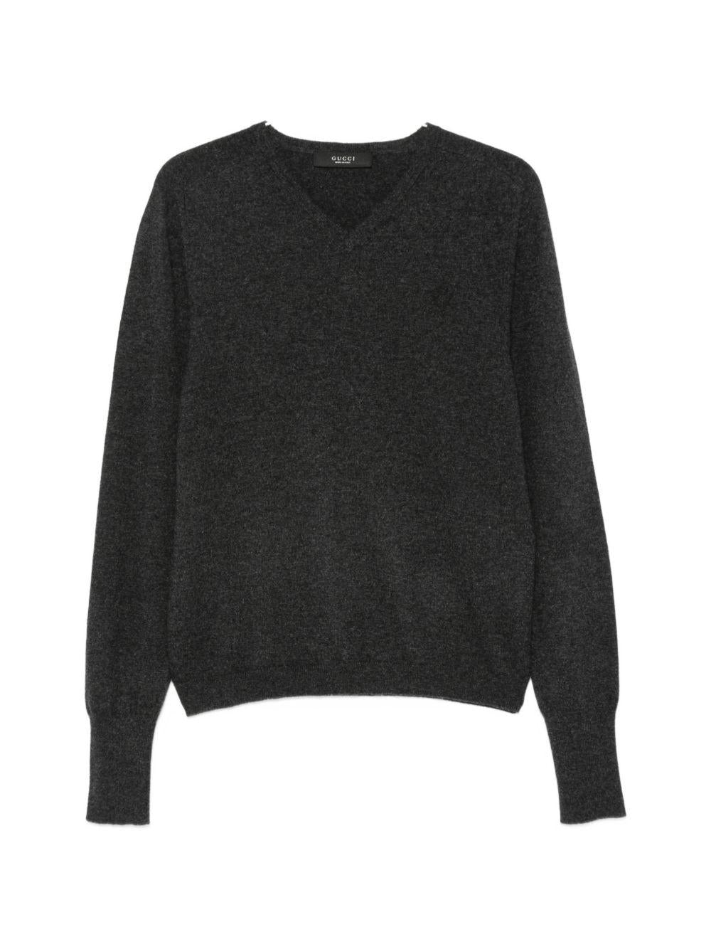 GUCCI V-Neck Knit Sweater Women’s Black Wool