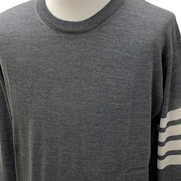 THOM BROWNE Merino Wool Armband Stripe Classic Crewneck Sweater MKA002A