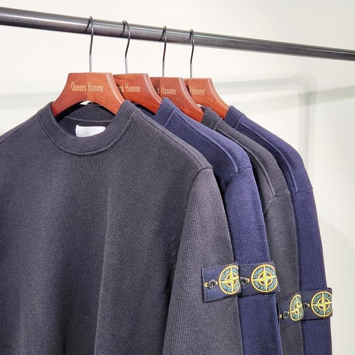 STONE ISLAND Winter Cotton Crewneck Knit Sweater Black Men's