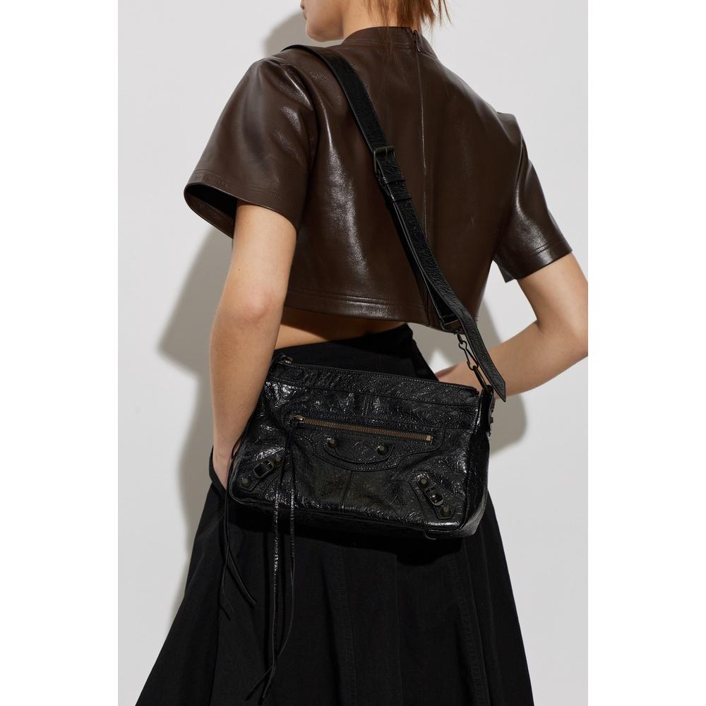 BALENCIAGA Le Cagole City Moto Small Crossbody Bag Black Leather