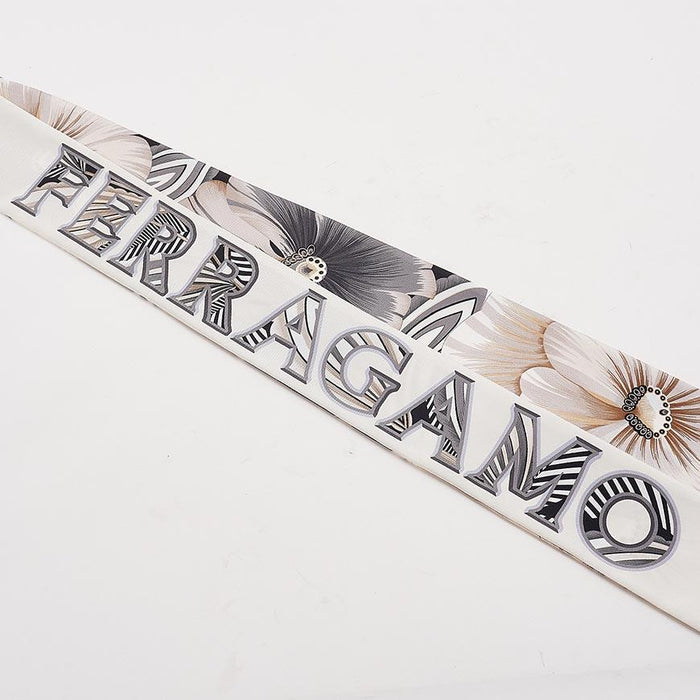 Ferragamo Brezza Print Silk Twilly Scarf Ivory Black Women