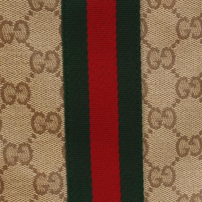 GUCCI Web Large Pouch Clutch Bag Brown Canvas Leather Trim