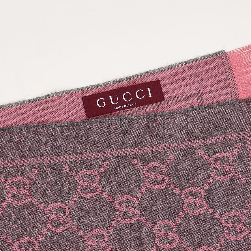 GUCCI Unisex GG Jacquard Scarf Grey Wool Scarf