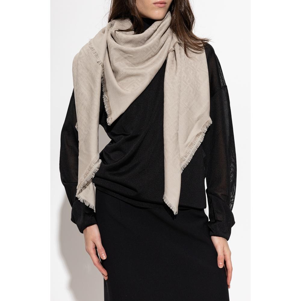 FENDI FF Logo Wool Shawl Scarf Brown Beige