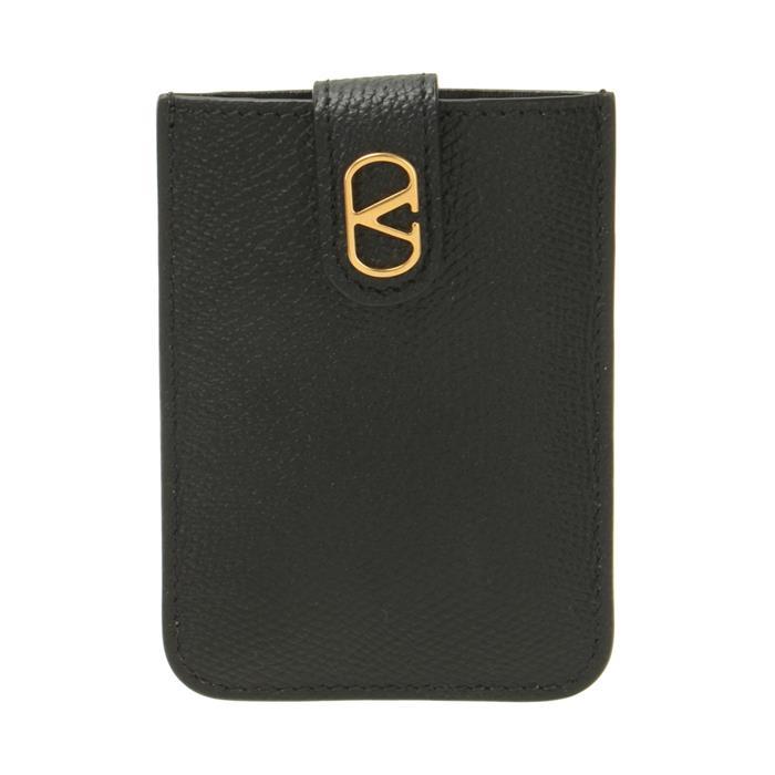 VALENTINO VLogo Leather Card Holder Black Card Wallet
