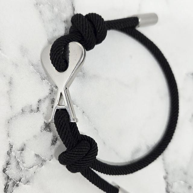 AMI Silver Heart Logo Link Black Cord Knot Bracelet UJW456 HW0021 9002