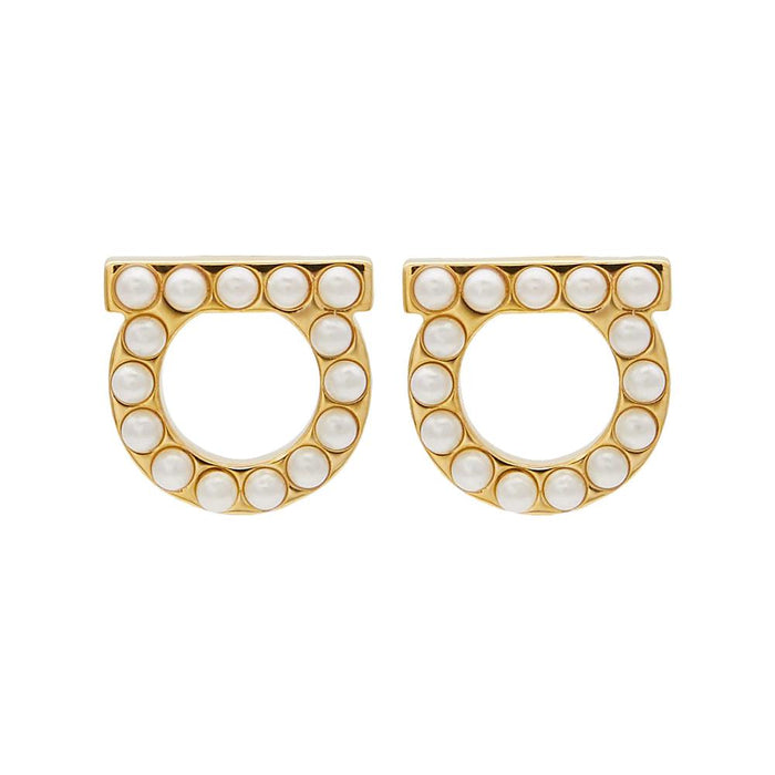 Ferragamo Gancini Crystal Pearl Earrings 0696581