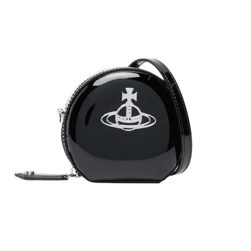 Vivienne Westwood Round Mini Crossbody Shoulder Bag Black Leather