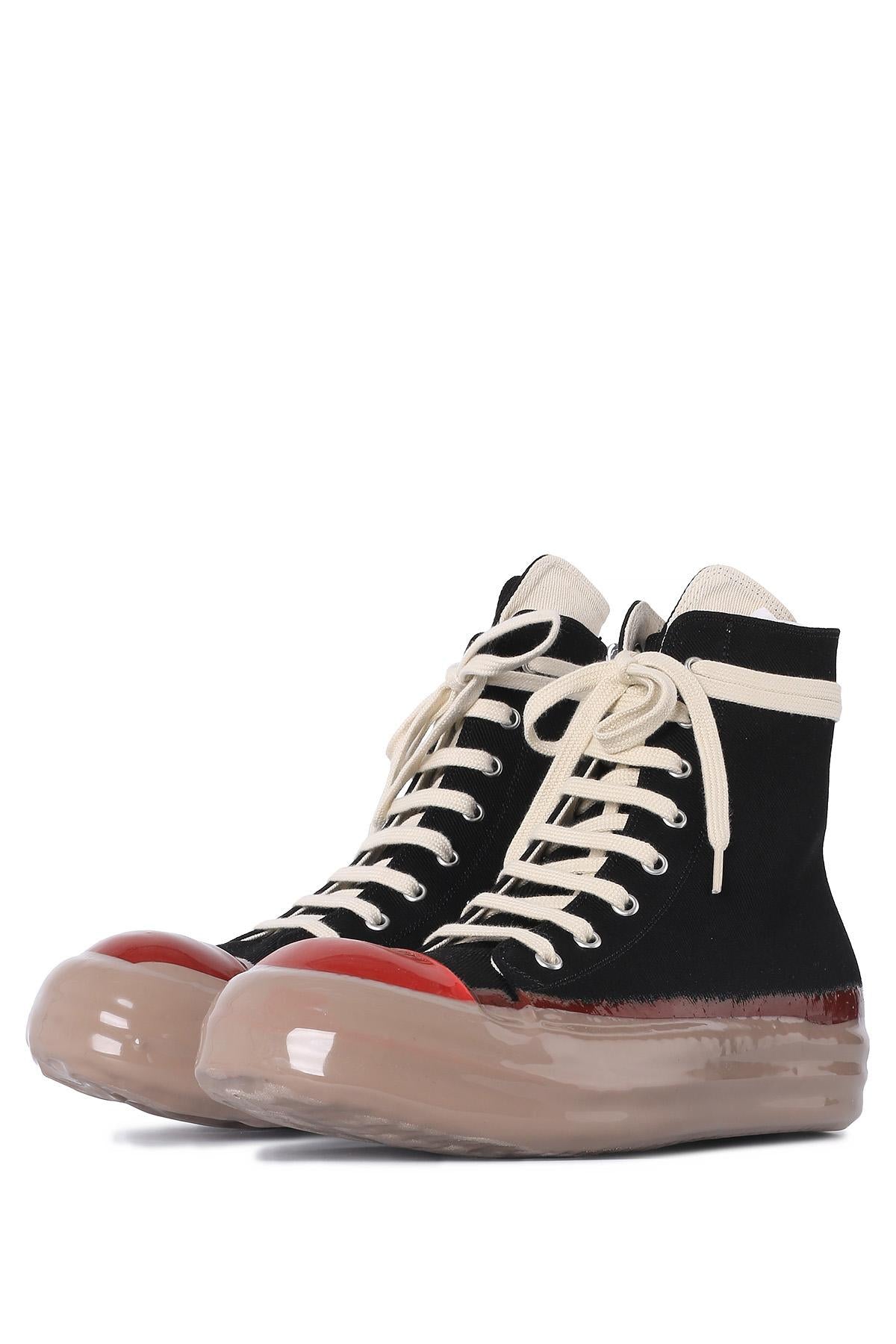 Rick Owens DRKSHDW Silicone Sole Black Red Dark Beige High-Top Sneakers