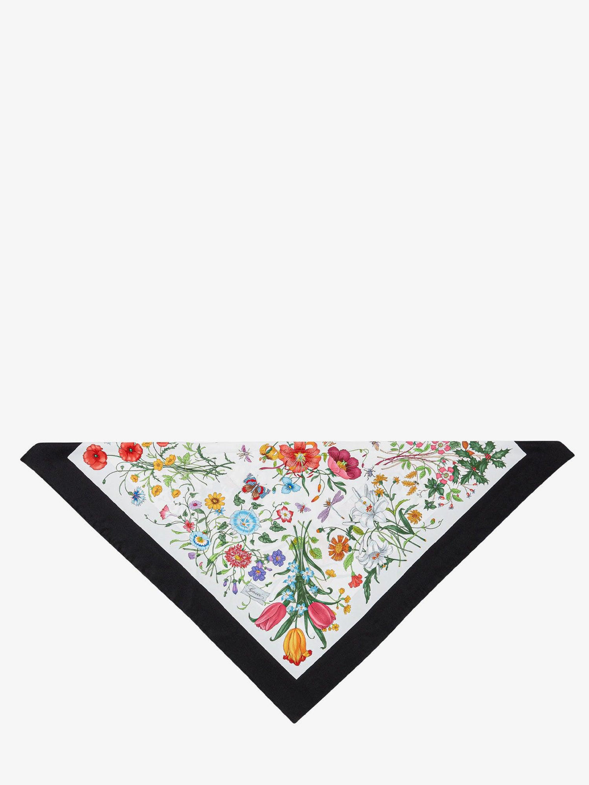 GUCCI Gray Silk Logo Print Scarf