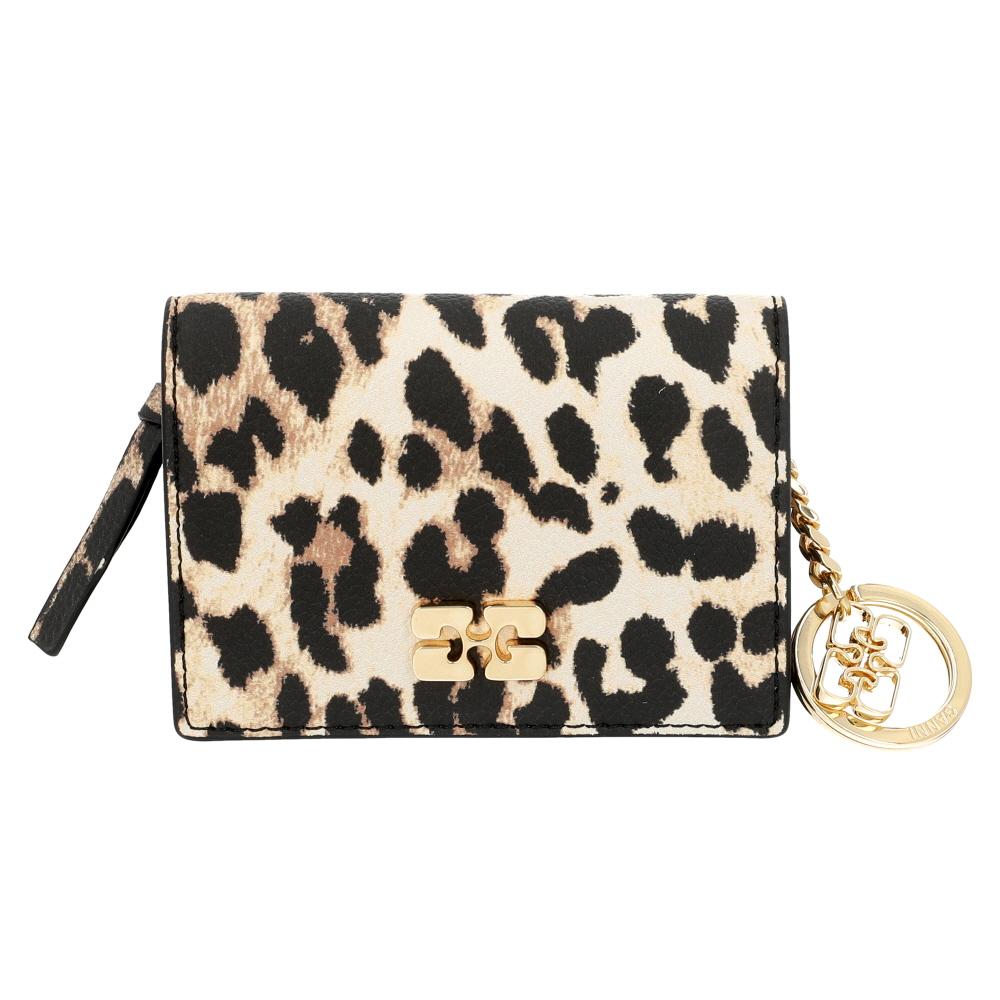 GANNI Leopard Print Logo Bow Flap Card Holder Wallet B3010075 859