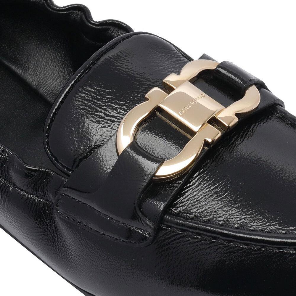 Ferragamo Gancini Logo Ballet Flats Women’s Black Leather