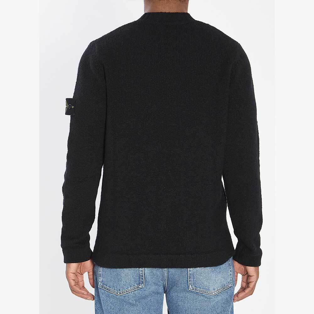 STONE ISLAND Black Fancy Yarn Crewneck Knit Sweater Men 5100056