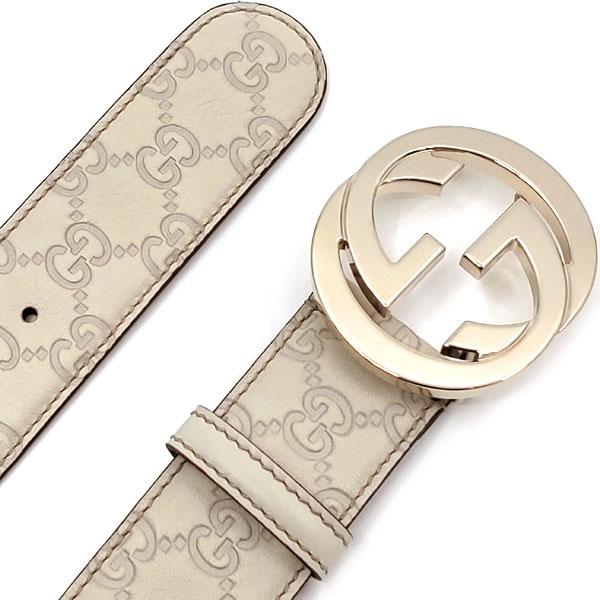 GUCCI Ivory Signature GG Buckle Leather Belt 114876 114984