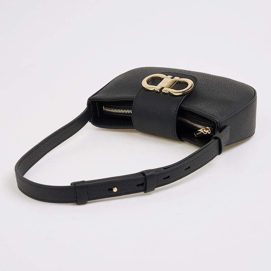 Ferragamo Gancini Mini Shoulder Bag Black Red Leather Women