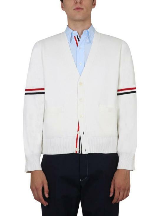 THOM BROWNE RWB Armband Milano Stitch Cardigan White Men’s Knit