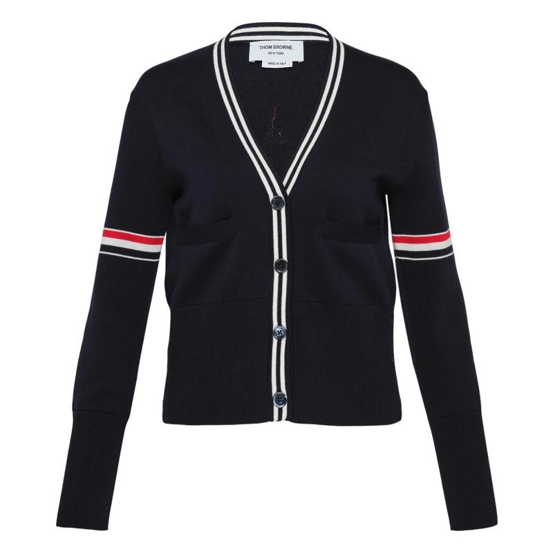 THOM BROWNE Armband Boat Neck Women’s Cardigan Navy Wool